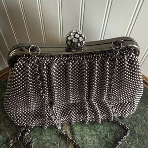 Elegant Silver Beaded Evening Bag